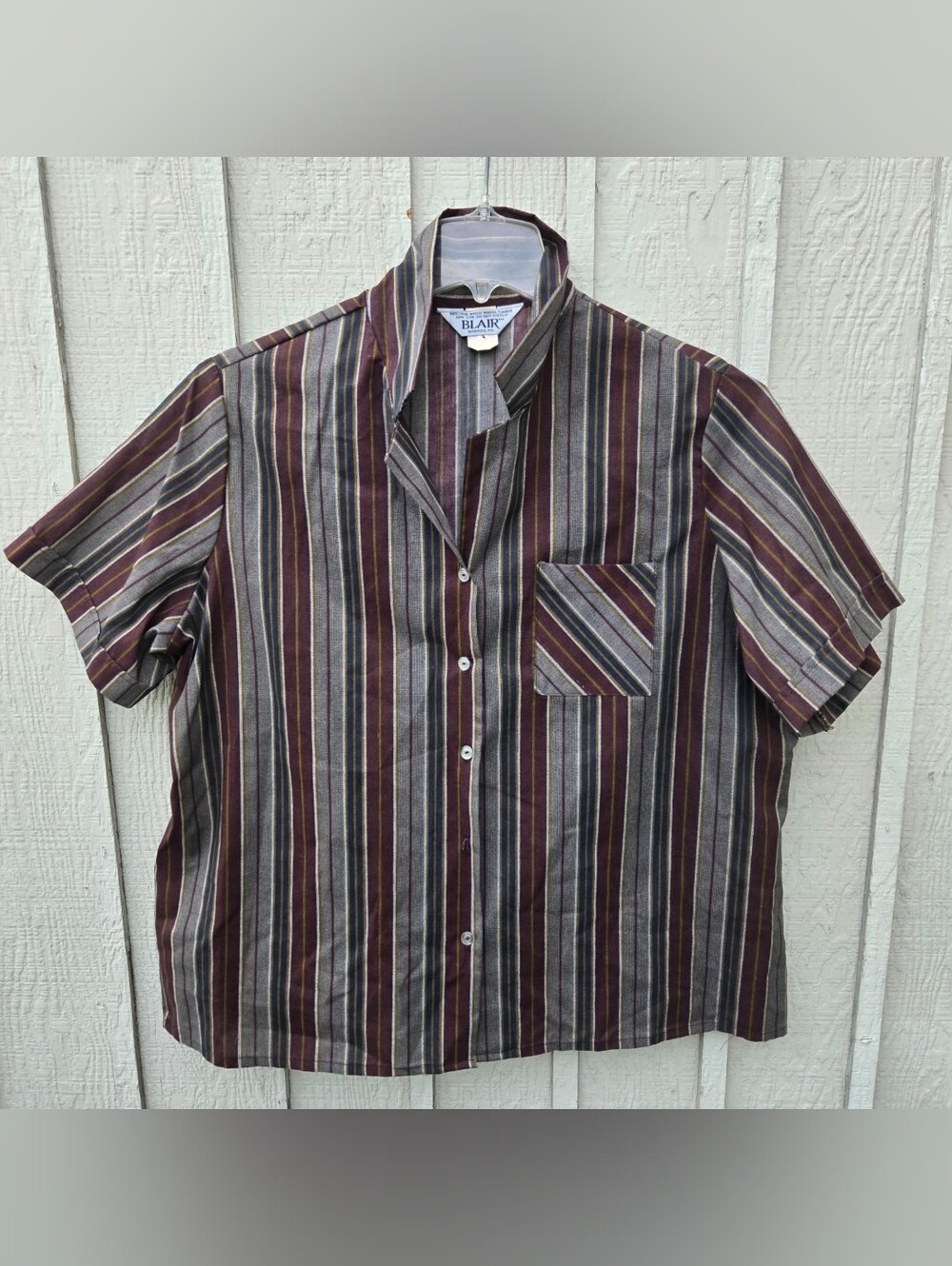 Vintage Blair Striped Short Sleeve Button Up Shirt Mens Size 40 USA